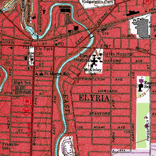 Topographic Map of Elyria Baptist Church, OH