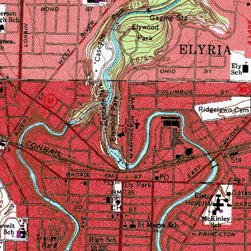 Topographic Map of Elyria Public Library, OH