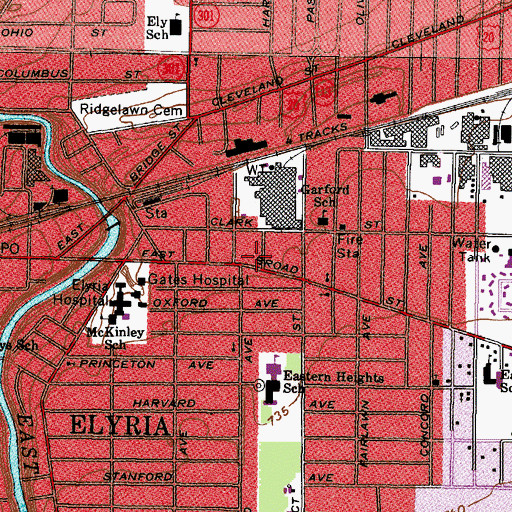 Topographic Map of Elyria Fire Department - Central Station, OH