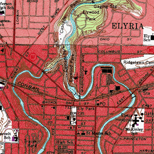 Topographic Map of First Baptist Church, OH