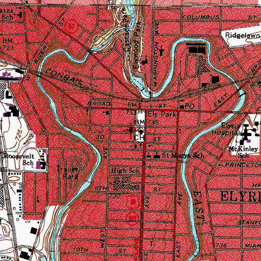 Topographic Map of First Congregational Church, OH