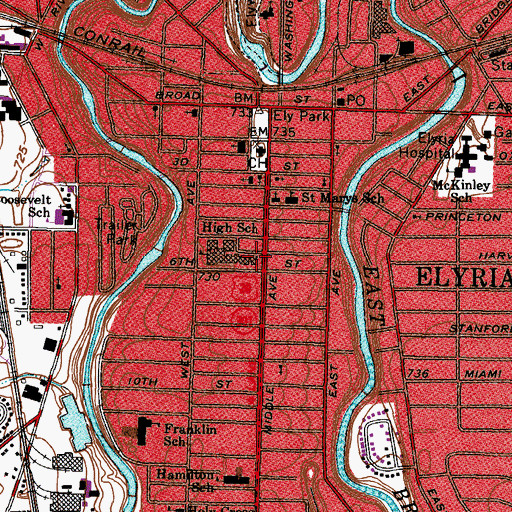 Topographic Map of Washington High School (historical), OH