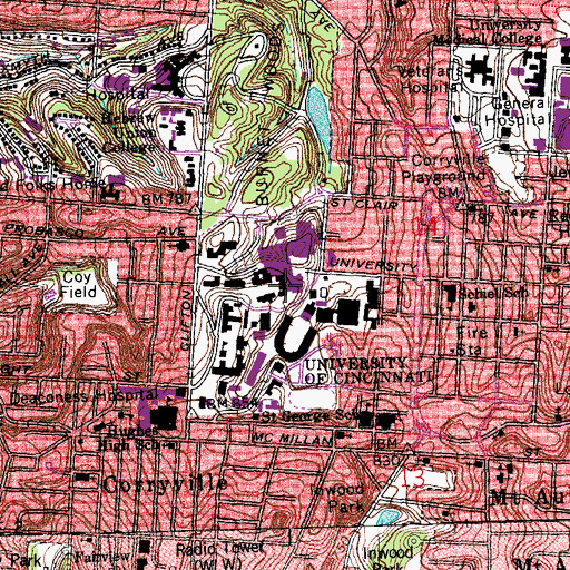 Topographic Map of Baldwin Hall, OH