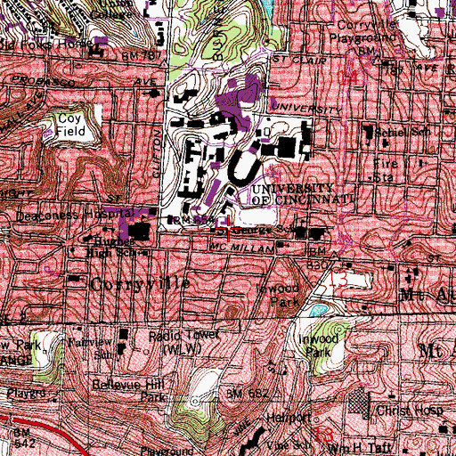Topographic Map of Calhoun Hall, OH