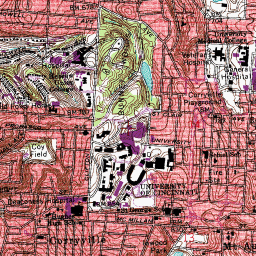 Topographic Map of Crosley Tower, OH