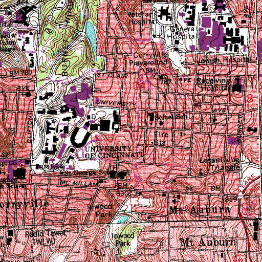 Topographic Map of Daniels Hall, OH