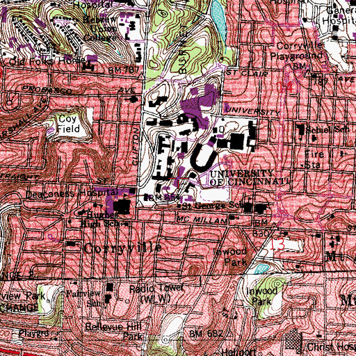 Topographic Map of Emery Hall, OH
