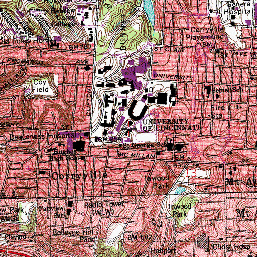 Topographic Map of Memorial Hall, OH