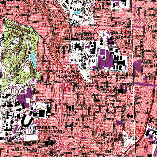 Topographic Map of Procter Hall, OH