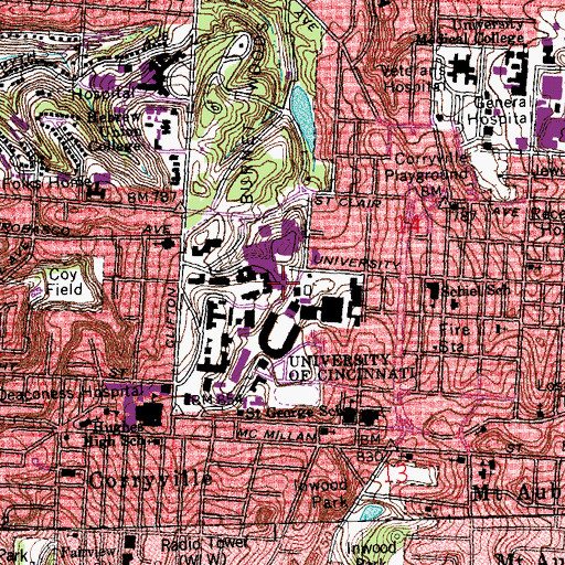 Topographic Map of Rhodes Hall, OH