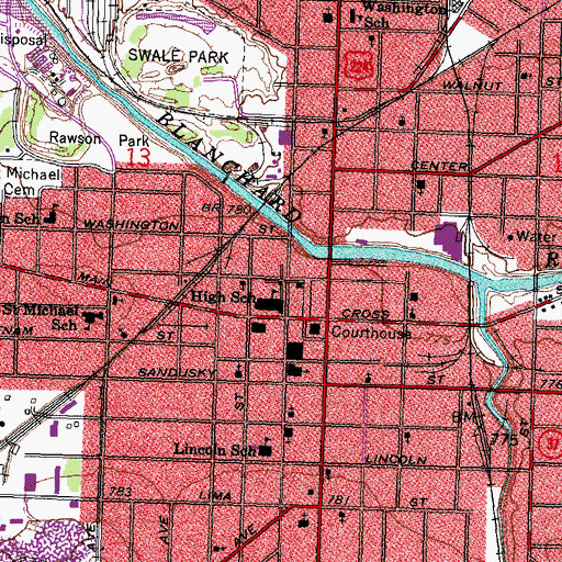 Topographic Map of Calvary Baptist Church, OH