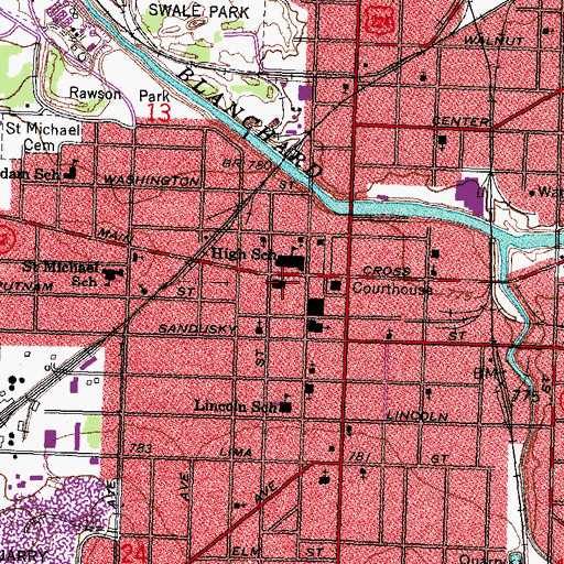 Topographic Map of Findlay Post Office, OH