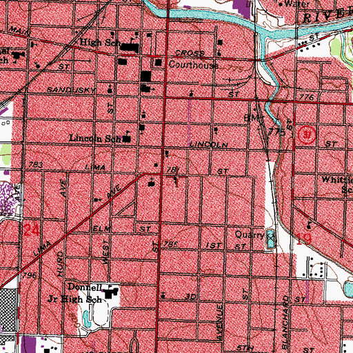 Topographic Map of First Baptist Church (historical), OH