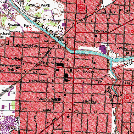 Topographic Map of Hancock County Jail, OH