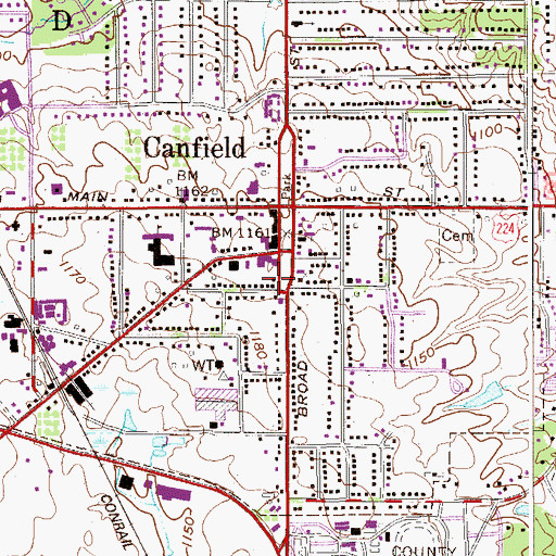 Topographic Map of Canfield Memorial Building, OH