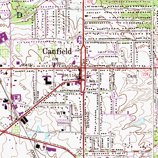 Topographic Map of Canfield Post Office, OH