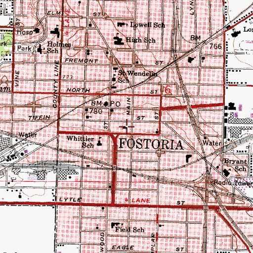 Topographic Map of Fostoria Municipal Building, OH
