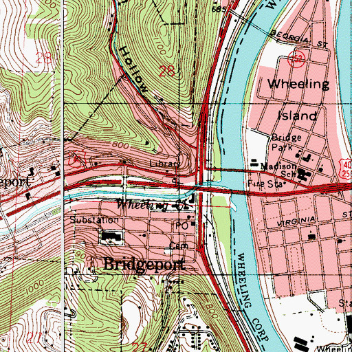 Topographic Map of Bridgeport City Hall, OH