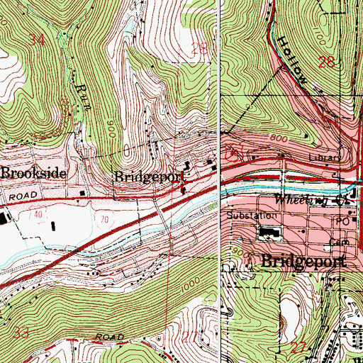 Topographic Map of West Bridgeport Methodist Church, OH