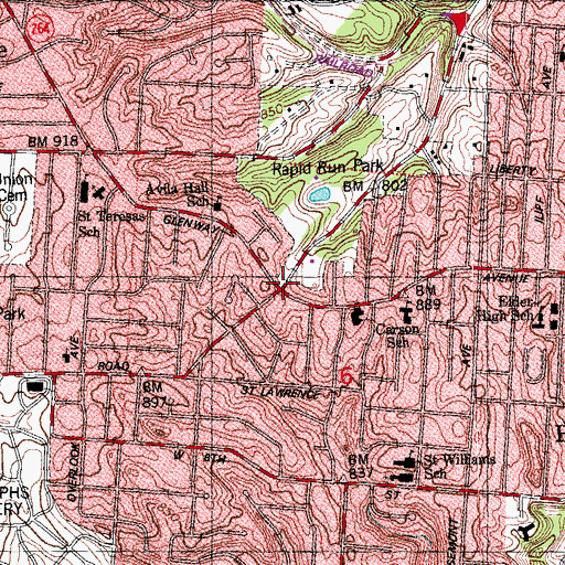 Topographic Map of West Price Hill, OH