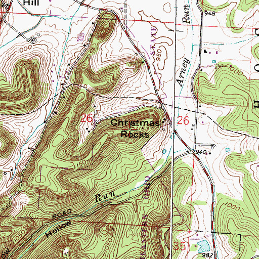 Topographic Map of Christmas Rocks Nature Preserve, OH