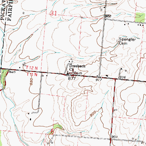 Topographic Map of Dresbach Cemetery, OH