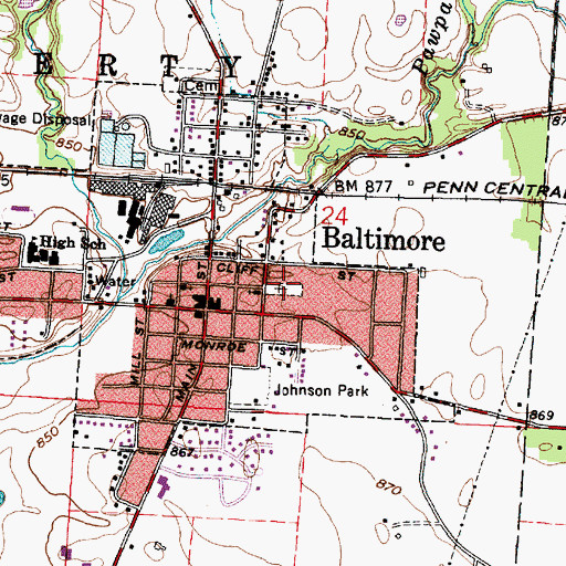 Topographic Map of Geohegan - Old Baltimore Cemetery, OH