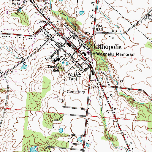 Topographic Map of Lithopolis Cemetery, OH