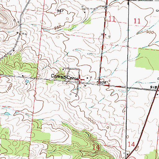 Topographic Map of New Conrad Cemetery, OH