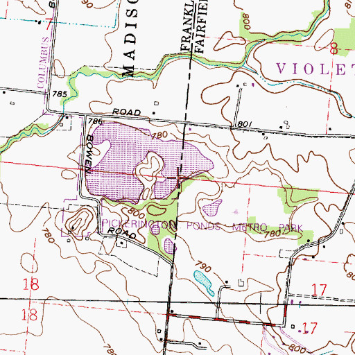 Topographic Map of Pickerington Pond Wetlands Nature Preserve, OH