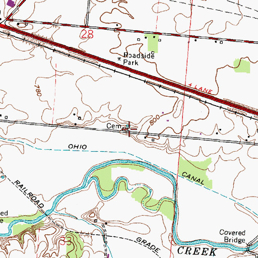 Topographic Map of Raver Cemetery, OH