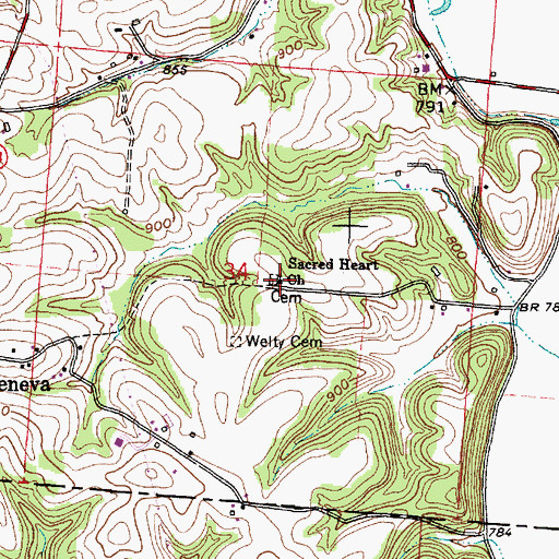 Topographic Map of Sacred Heart Cemetery, OH