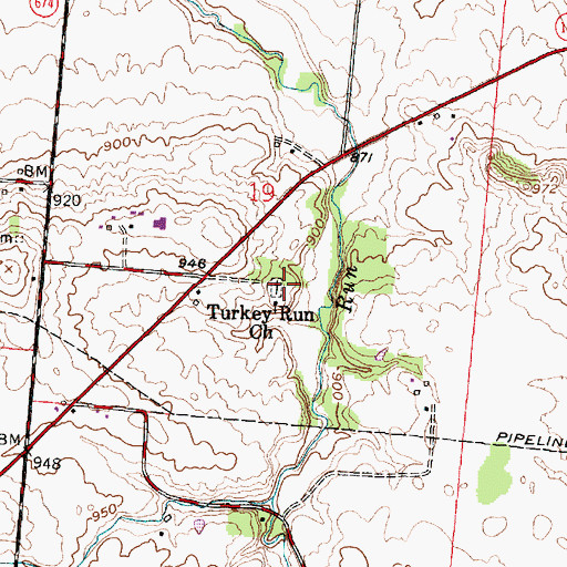 Topographic Map of Turkey Run Baptist Cemetery, OH