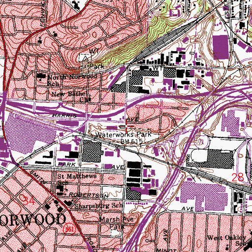 Topographic Map of Norwood Waterworks, OH