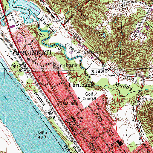 Topographic Map of Shorts Woods, OH