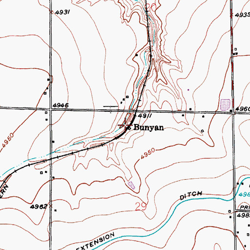 Topographic Map of Bunyan, CO