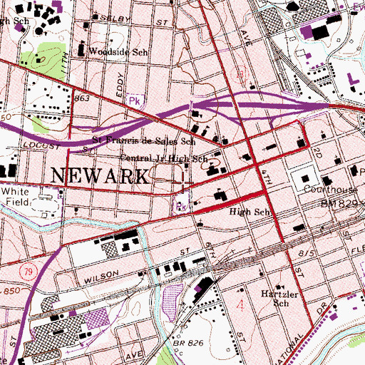 Topographic Map of Licking County Historical Society, OH