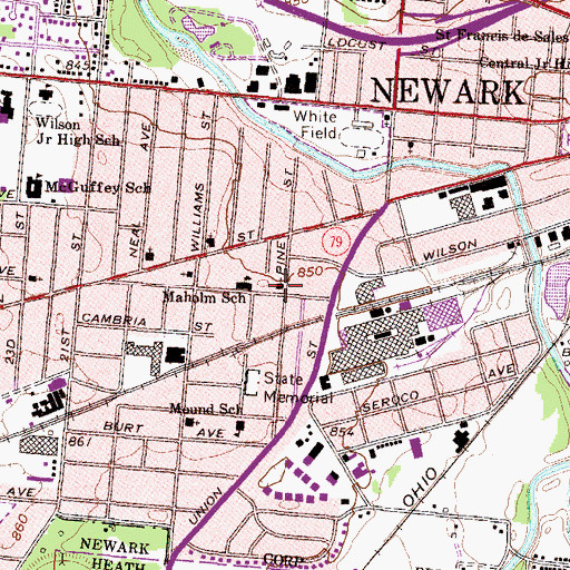 Topographic Map of Pine Street Christian Union Church, OH