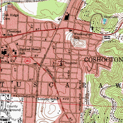 Topographic Map of Coshocton County Memorial Hospital, OH