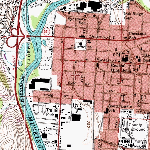 Topographic Map of Pomerene Center for the Arts, OH