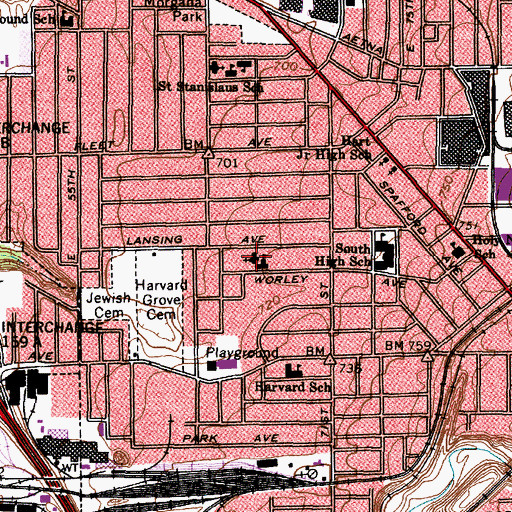 Topographic Map of Church of the Immaculate Conception of the Blessed Virgin Mary, OH