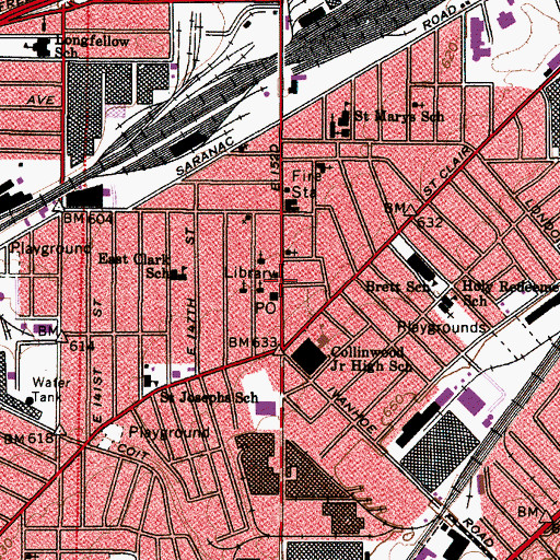 Topographic Map of Collinwood Branch Cleveland Public Library, OH