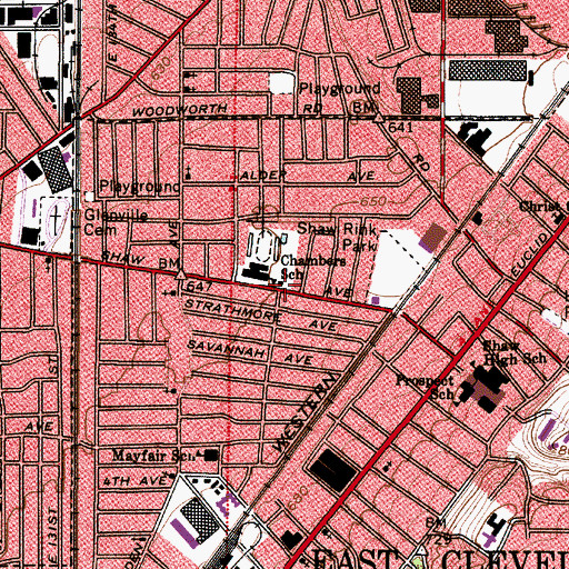 Topographic Map of East Cleveland Fire and Emergency Medical Services Station 2, OH