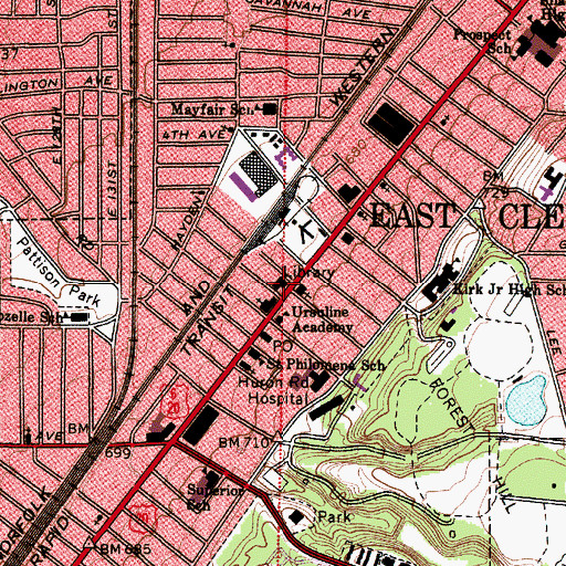 Topographic Map of East Cleveland Public Library, OH