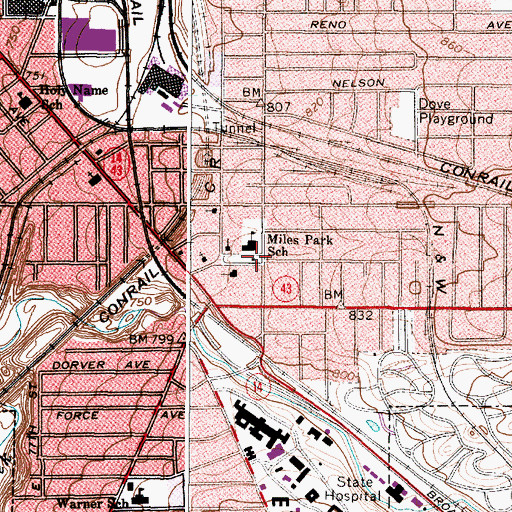Topographic Map of Miles Park Branch Cleveland Public Library, OH