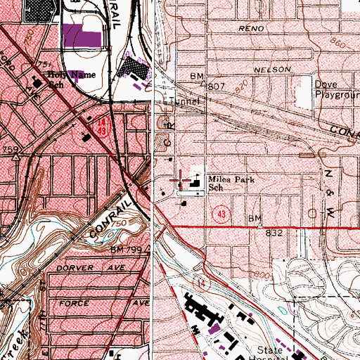 Topographic Map of Miles Park Methodist Church, OH