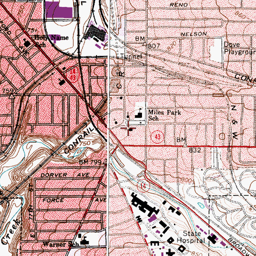 Topographic Map of Miles Park Presbyterian Church, OH