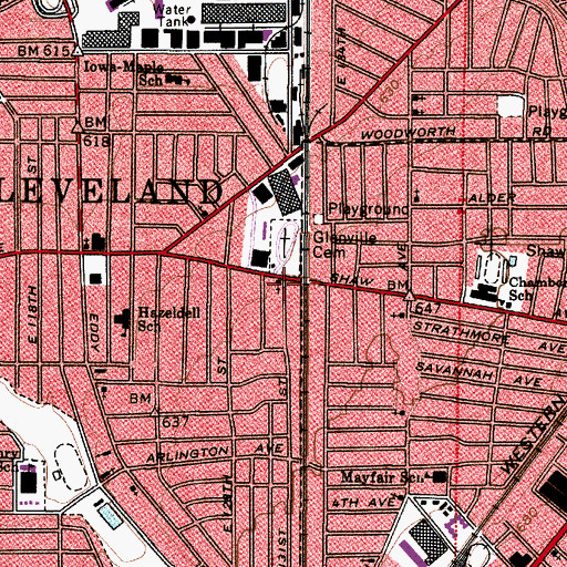 Topographic Map of Shaw Avenue Baptist Church, OH