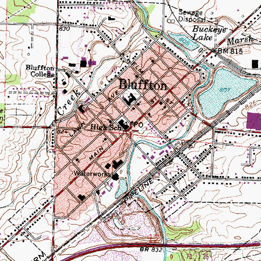 Topographic Map of Bluffton-Richland Public Library, OH