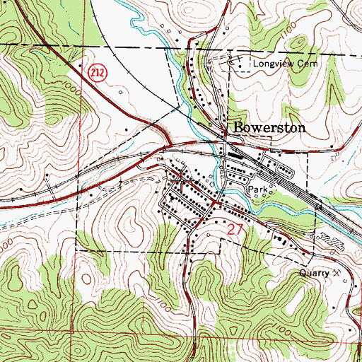 Topographic Map of Bowerston Public Library, OH